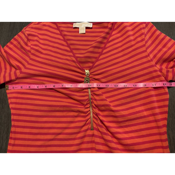 Michael Kors striped 3/4 sleeve half zip top Size L - Picture 6 of 7